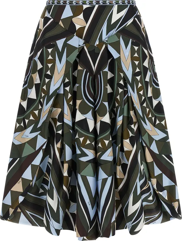 Multicolor Silk Midi Skirt