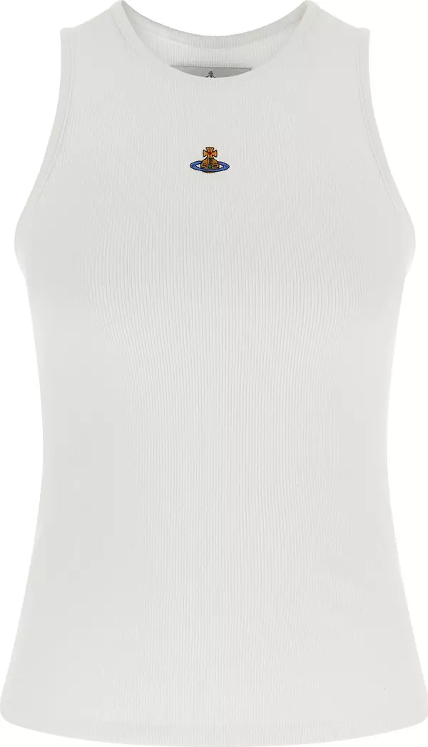 White Cotton Sleeveles T-Shirt
