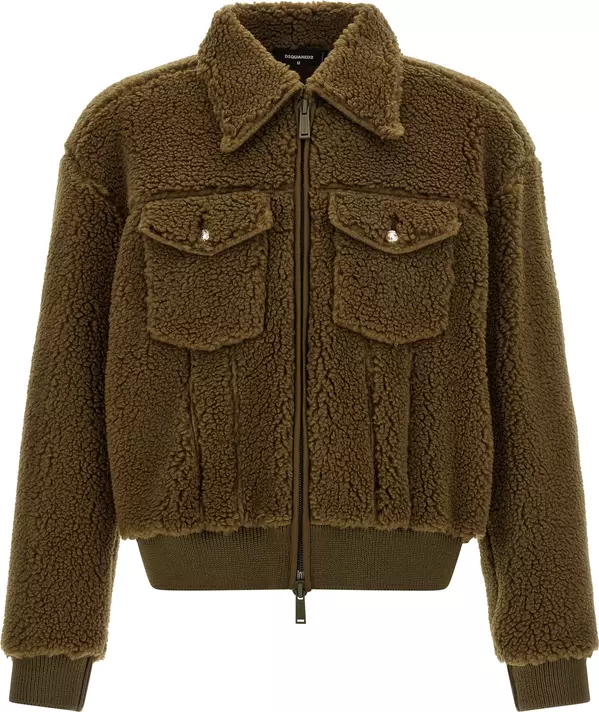 Brown Polyester Full-Length Jacket