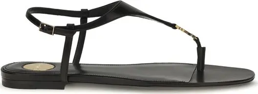 Black Calf Leather Bos Taurus Flat Sandals