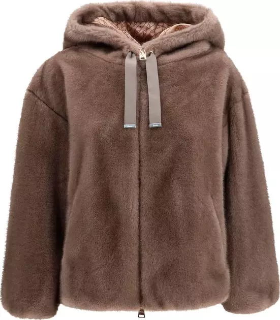 Brown Polyester Full-Length Jacket
