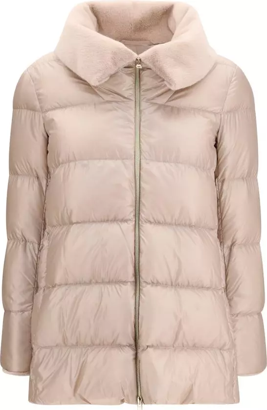 Beige Goose Down Full-Length Jacket