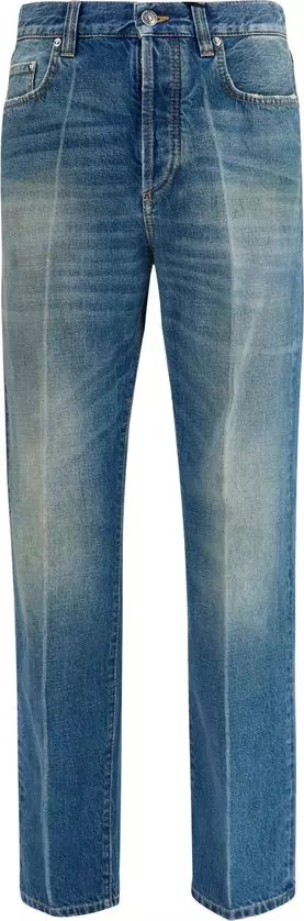 Blue Cotton Straight-Leg Jeans
