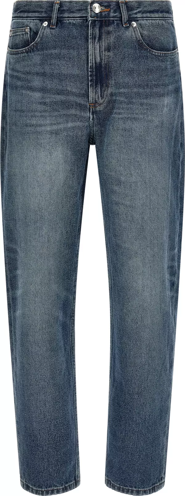 Blue Cotton Straight-Leg Jeans