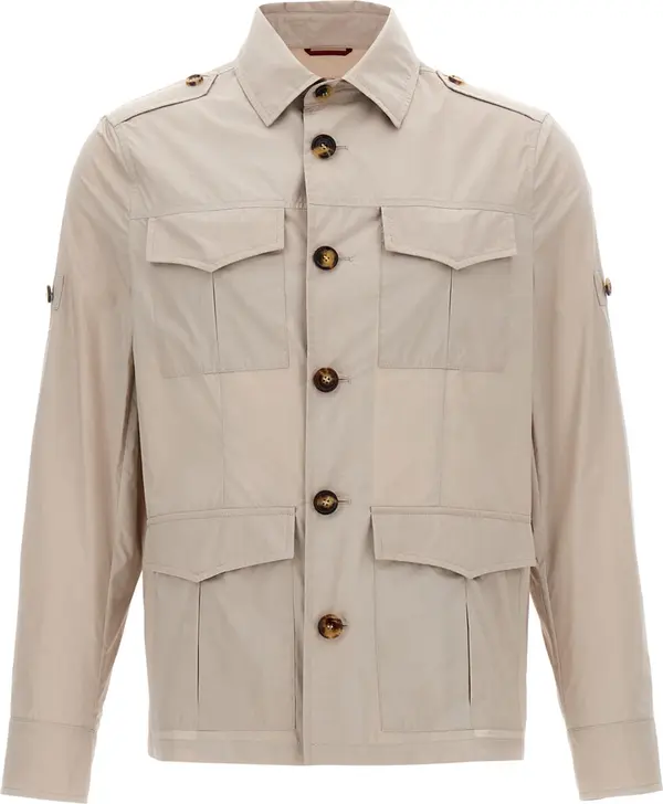 Beige Cotton Full-Length Jacket