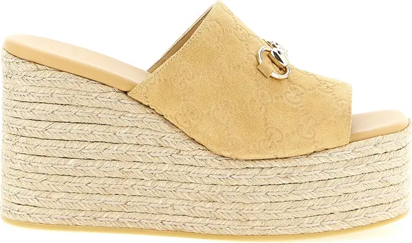 Beige Calfskin Wedge Sandals