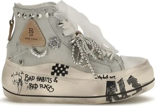 White Cotton High Top Sneakers