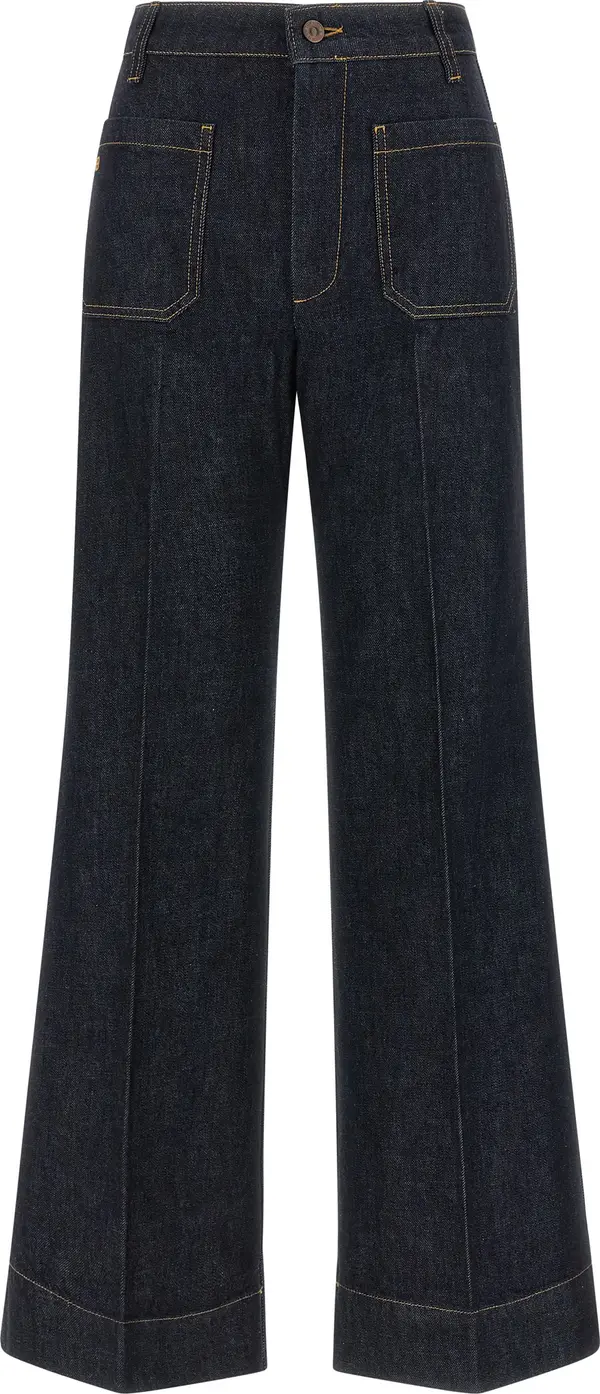 Blue Cotton Flared Jeans