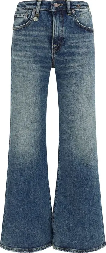 Blue Cotton Flared Jeans