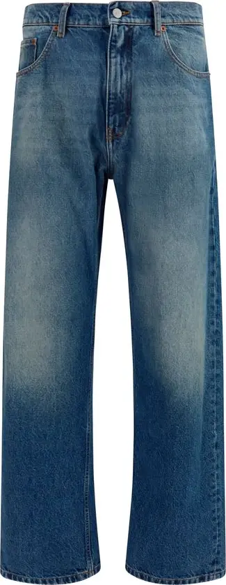 Blue Cotton Straight-Leg Jeans