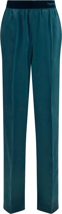 Blue Silk Casual Pants