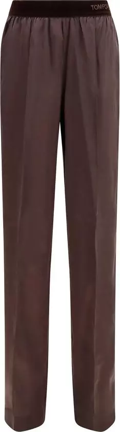 Brown Silk Casual Pants