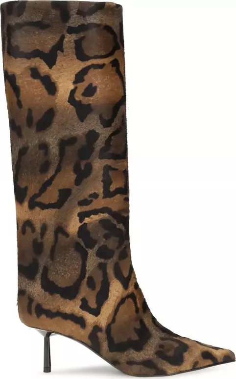 Brown Hair High Heel Boots