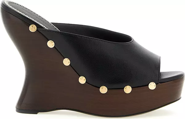 Black Calfskin Wedge Sandals