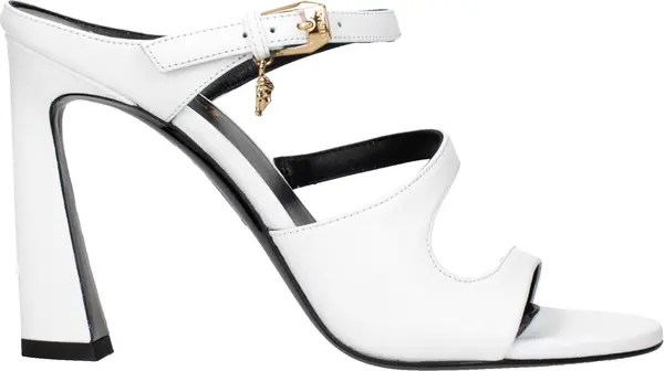 White Leather Stiletto Heel Sandals