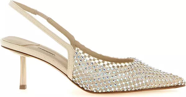Beige Polyester Mid Heel Pumps