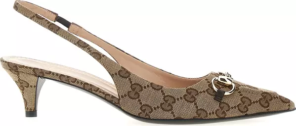 Beige Polyester Mid Heel Pumps