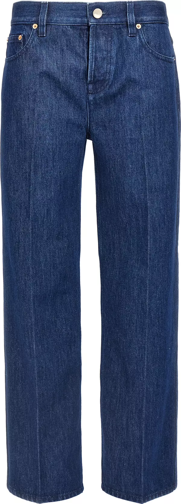 Blue Cotton Straight-Leg Jeans
