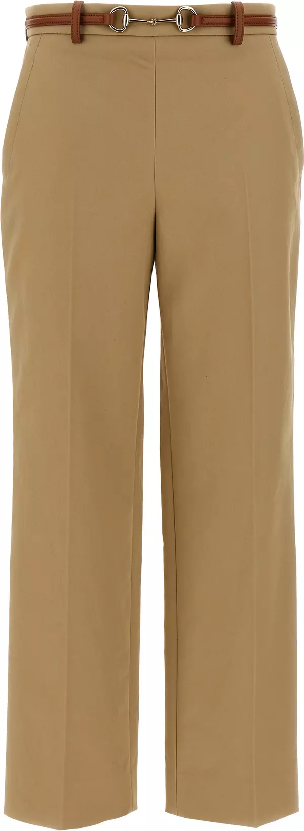 Beige Cotton Casual Pants
