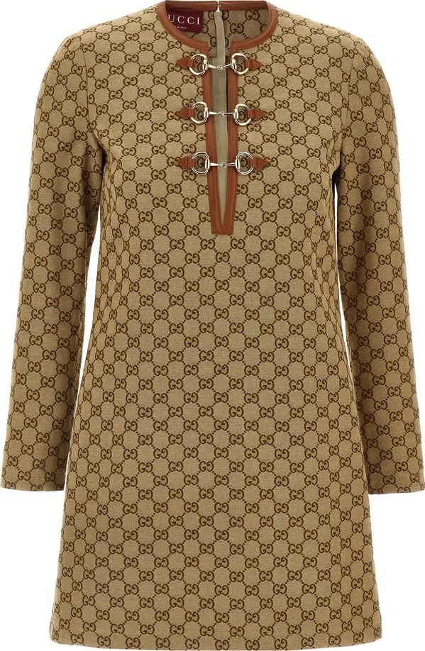 Beige Cotton Short Dress