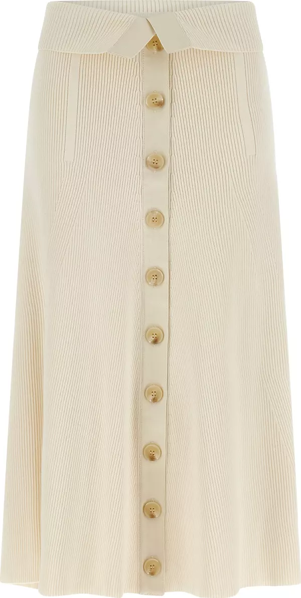 Beige Viscose Midi Skirt