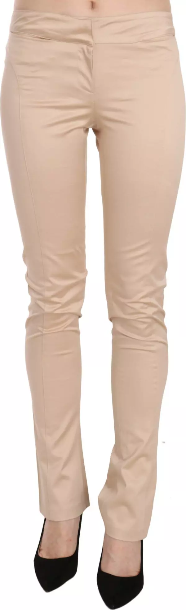 Cream Low Waist Skinny Formal Trousers Pants