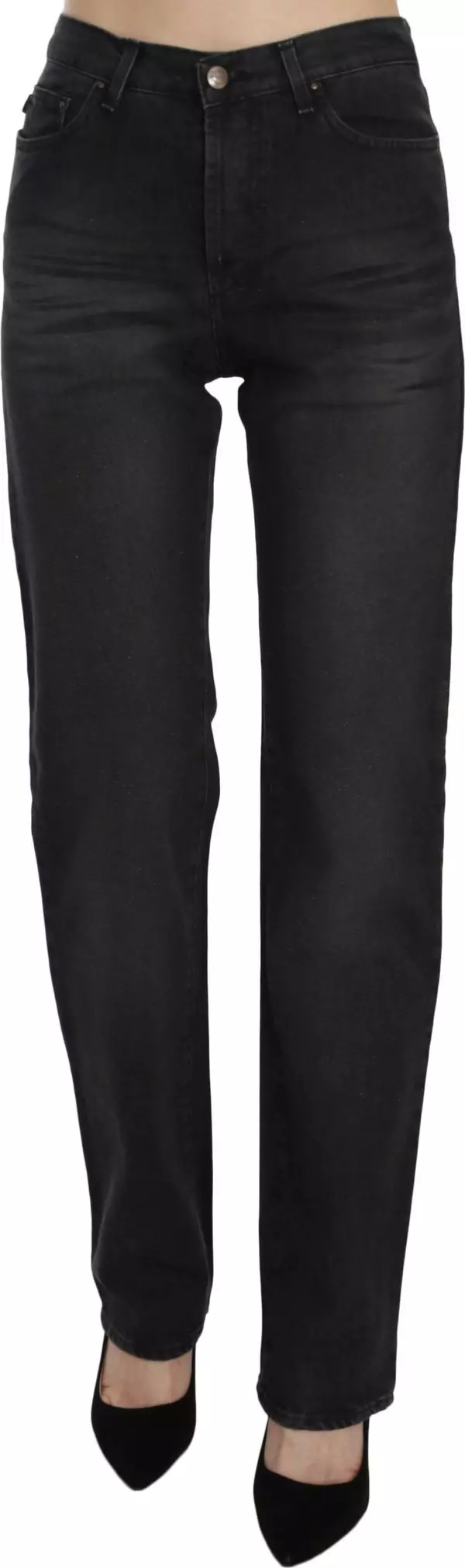 Black Washed High Waist Straight Denim Pants Jeans
