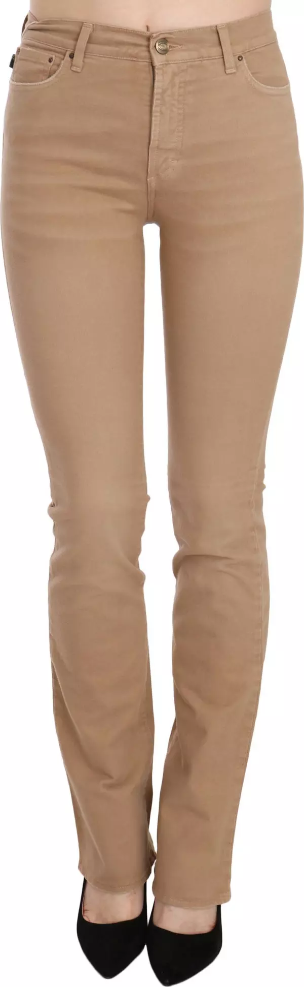 Brown Cotton Stretch Mid Waist Skinny Trousers Pants