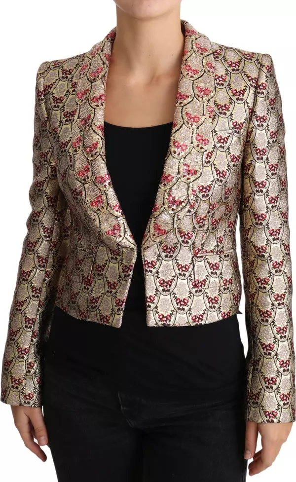 Gold Floral Sequined Blazer Coat Jacket
