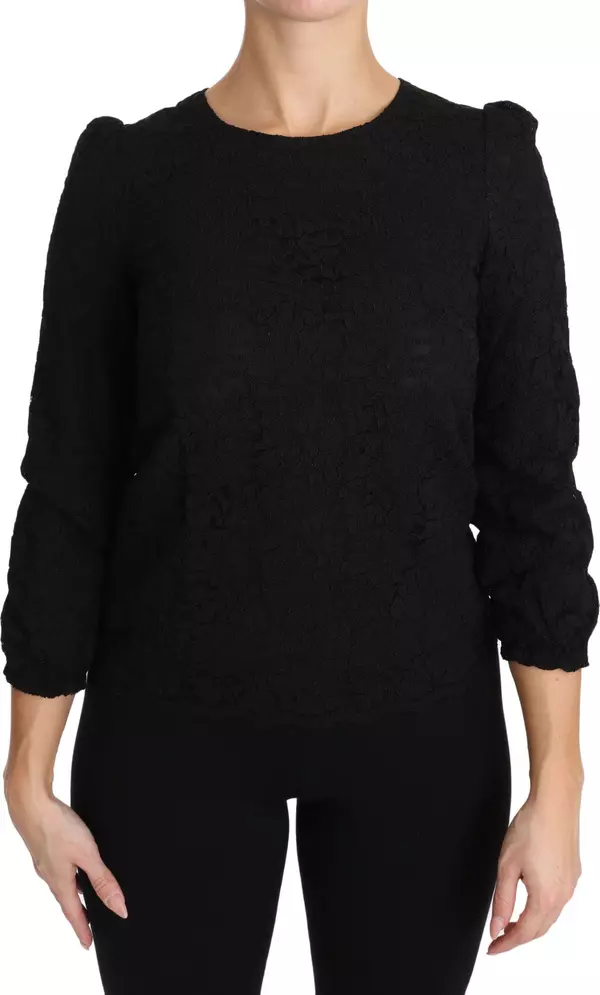 Black Floral Lace Zipper Top Blouse