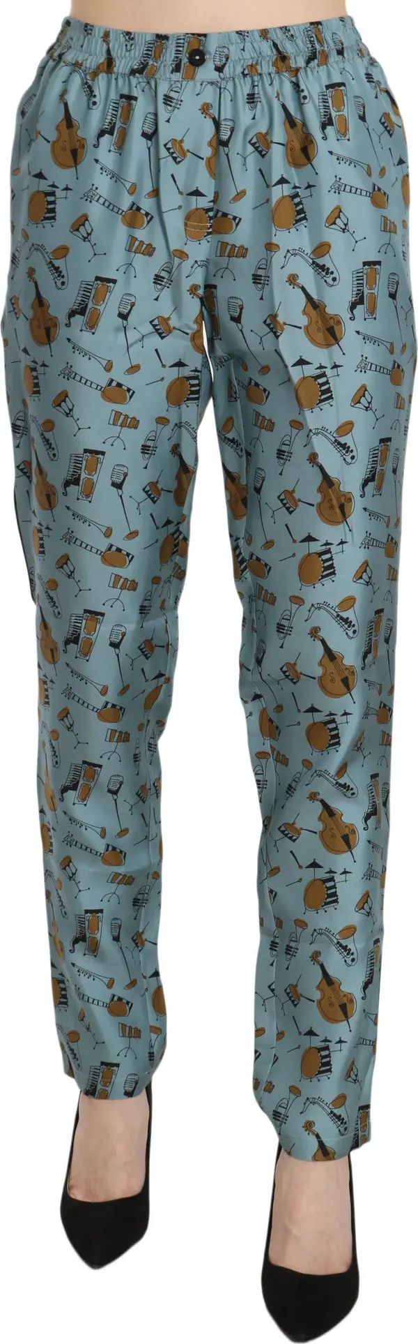 Blue Musical Instruments Print Tapered Pants