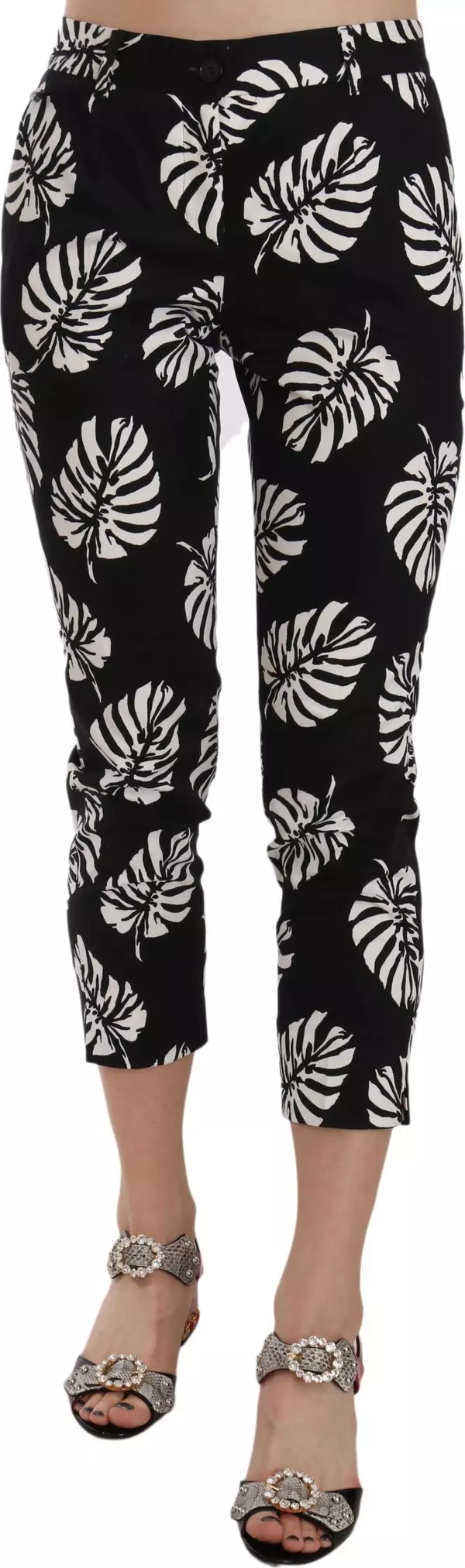 Black Palm Leaf Print Skinny Pants