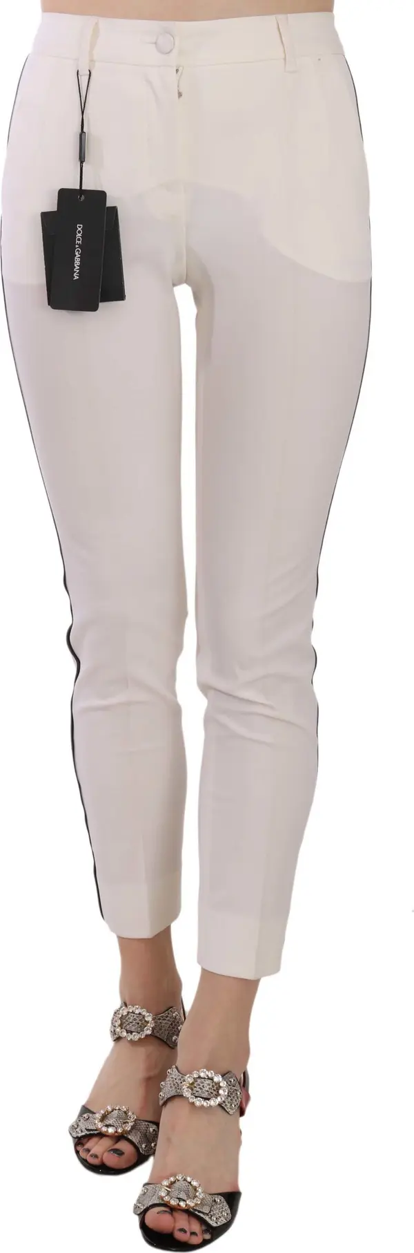 White Side Stripe Cropped Skinny Pants