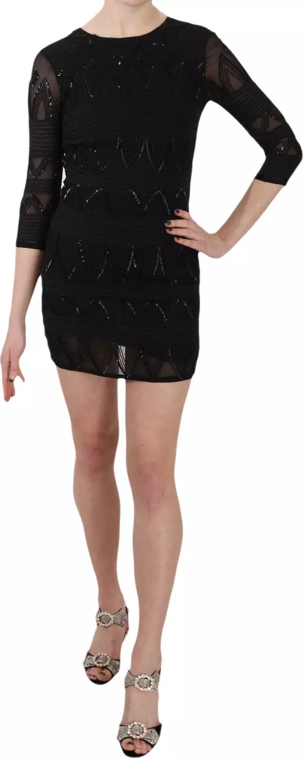 Black Silk Sequined Mini Shift Gown