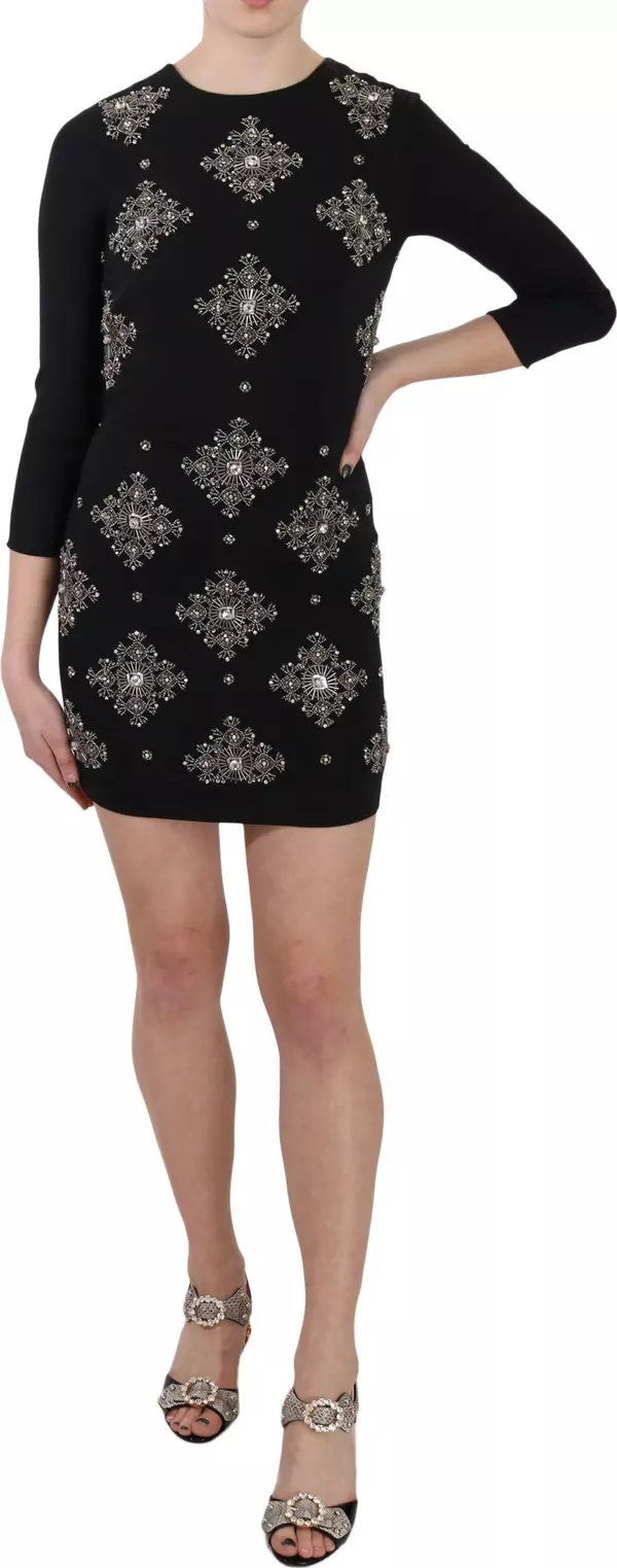 Black Crystal Stretch Mini Shift Dress