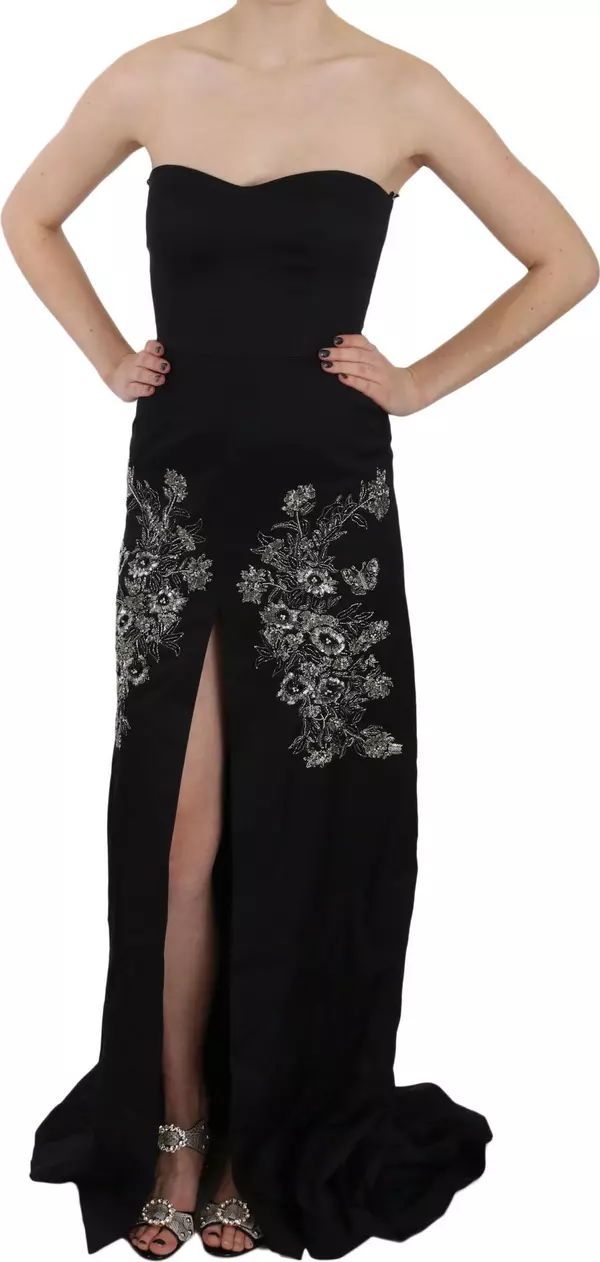 Black Sequined Flare Ball Gown Dress