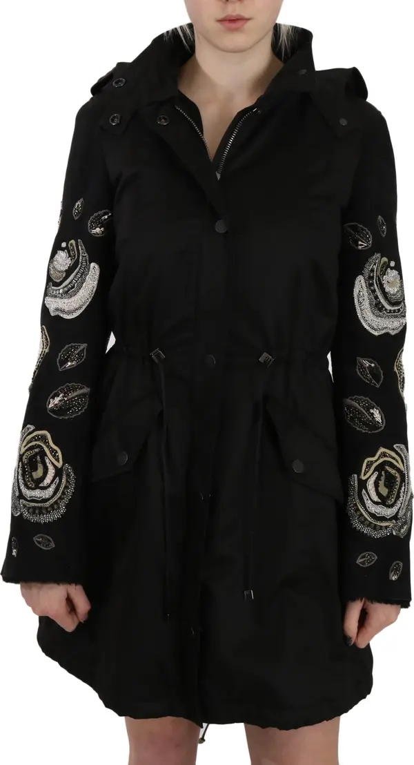 Floral Sequined Beaded Hooded Jacket Coat