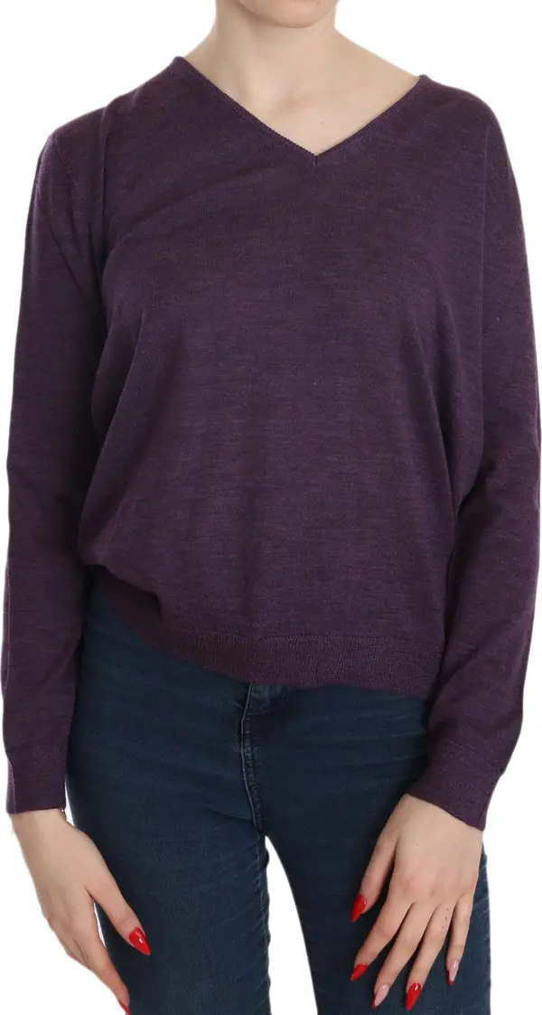 Purple V-neck Long Sleeve Pullover Top