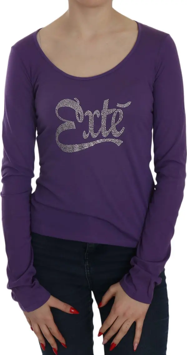 Purple Crystal Embellished Long Sleeve Casual Top