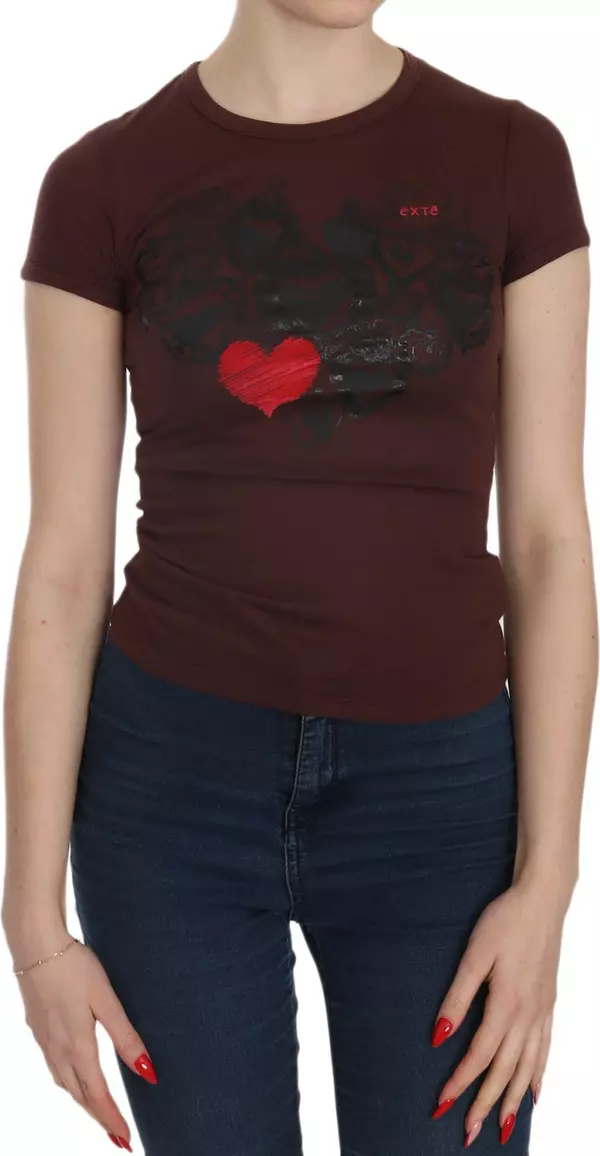 Brown Hearts Short Sleeve Casual T-shirt Top