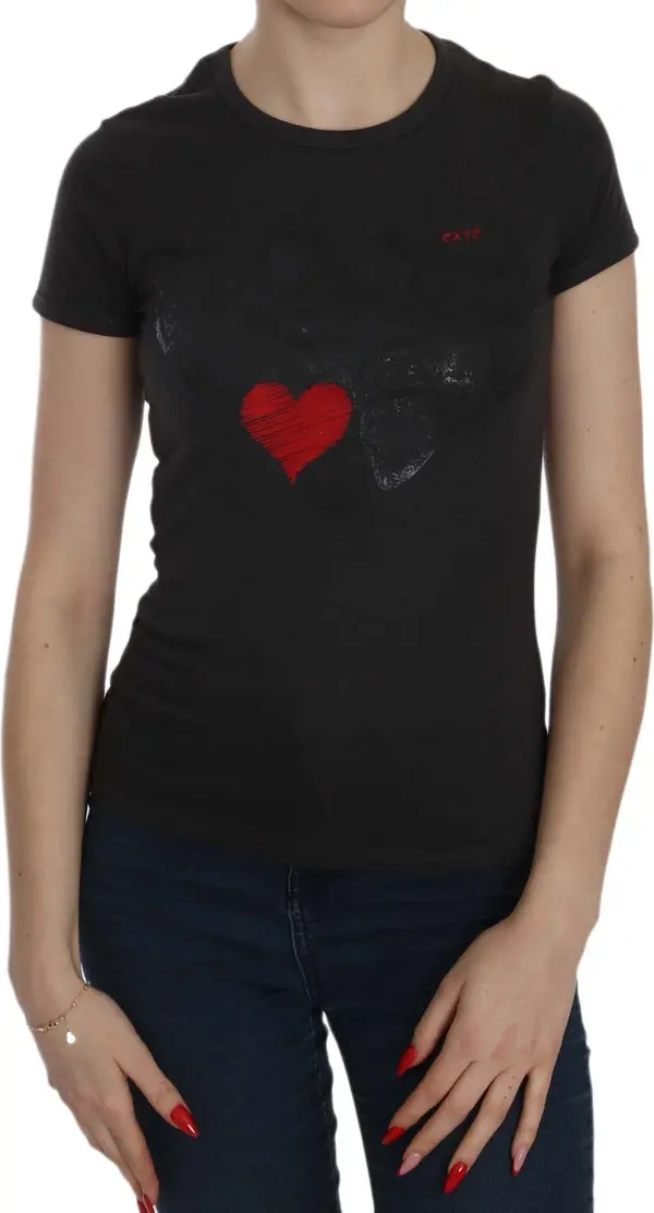 Black Hearts Print Short Sleeve Casual Shirt Top