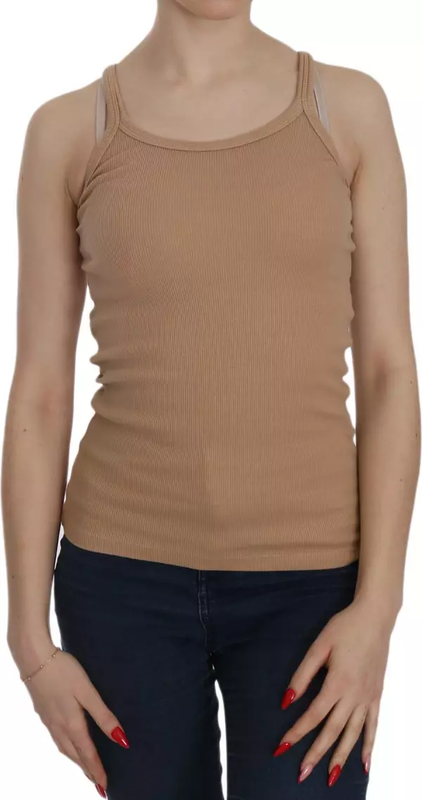 Beige Sleeveless Spaghetti Strap Tank Blouse