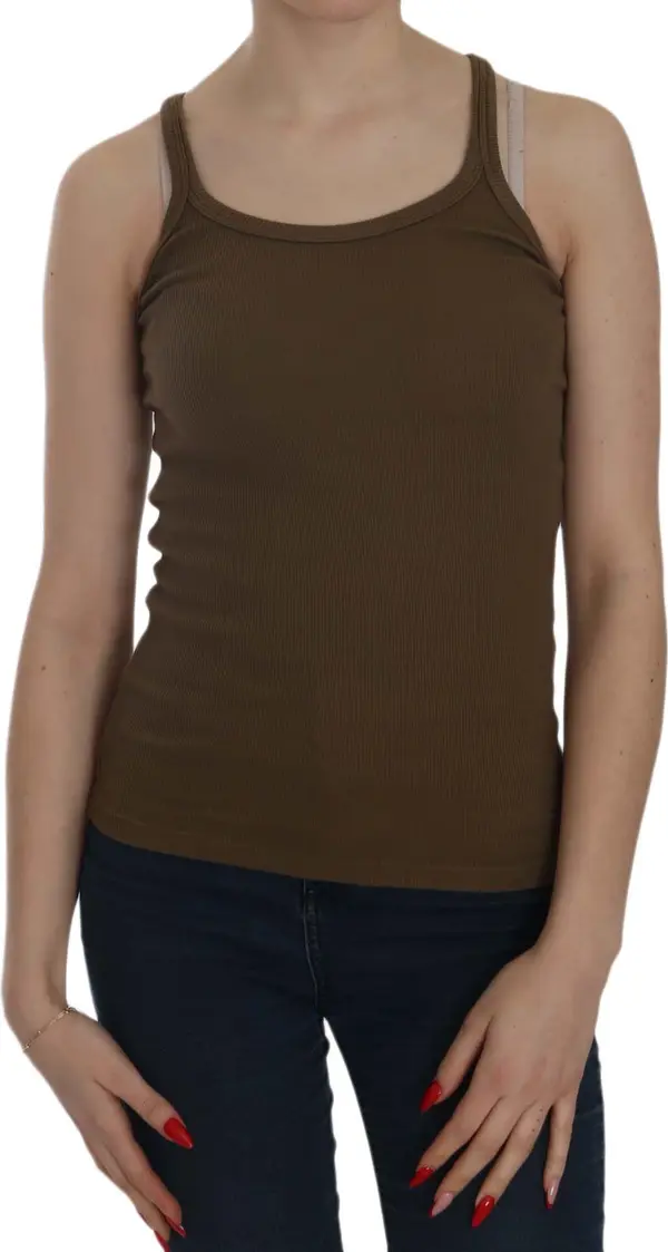 Brown Sleeveless Spaghetti Strap Blouse Top