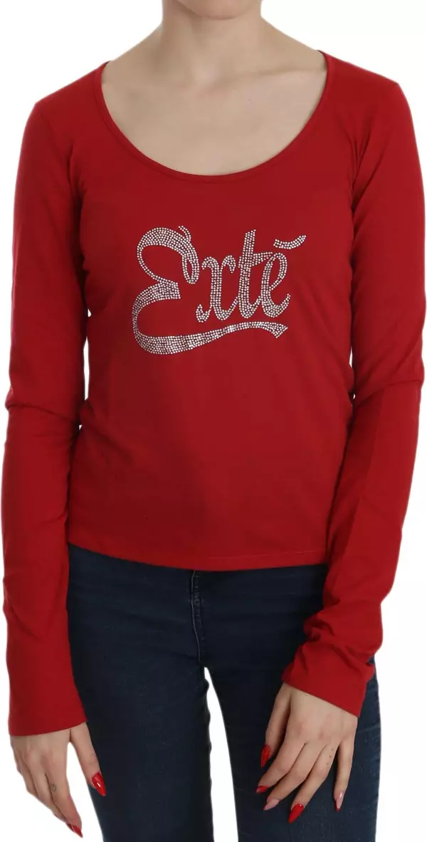 Red Crystal Embellished Long Sleeve Blouse