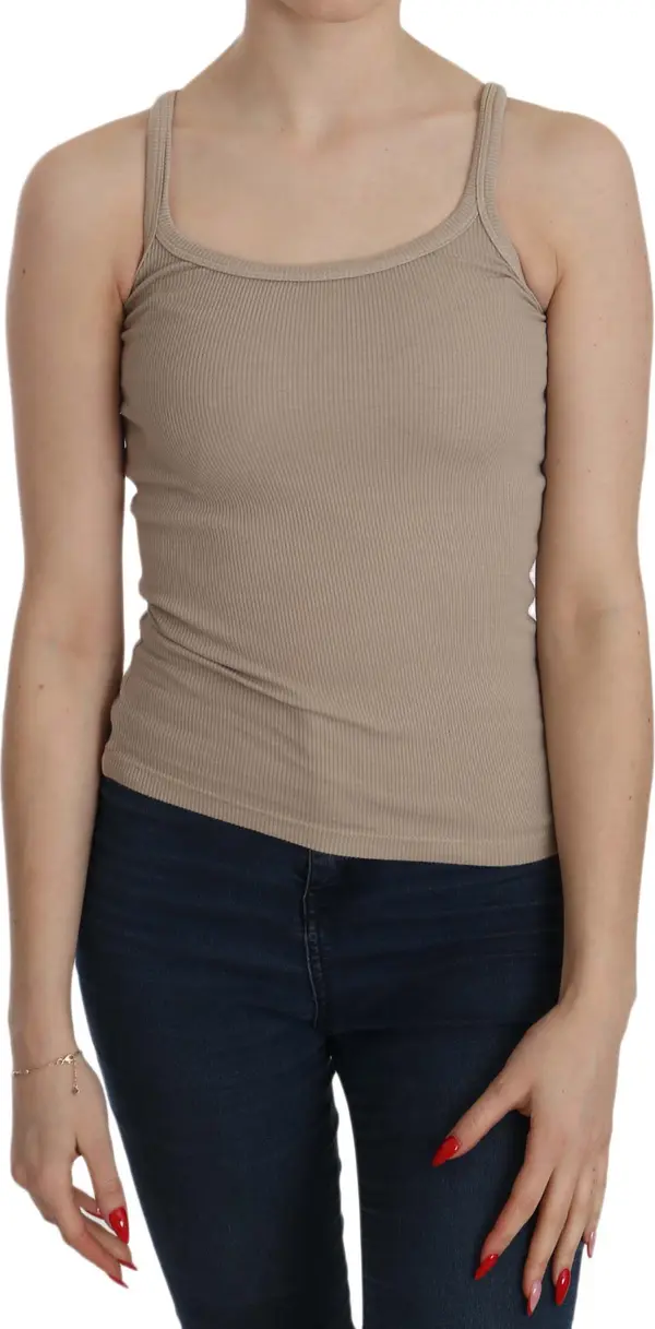 Brown Sleeveless Spaghetti Strap Top Blouse
