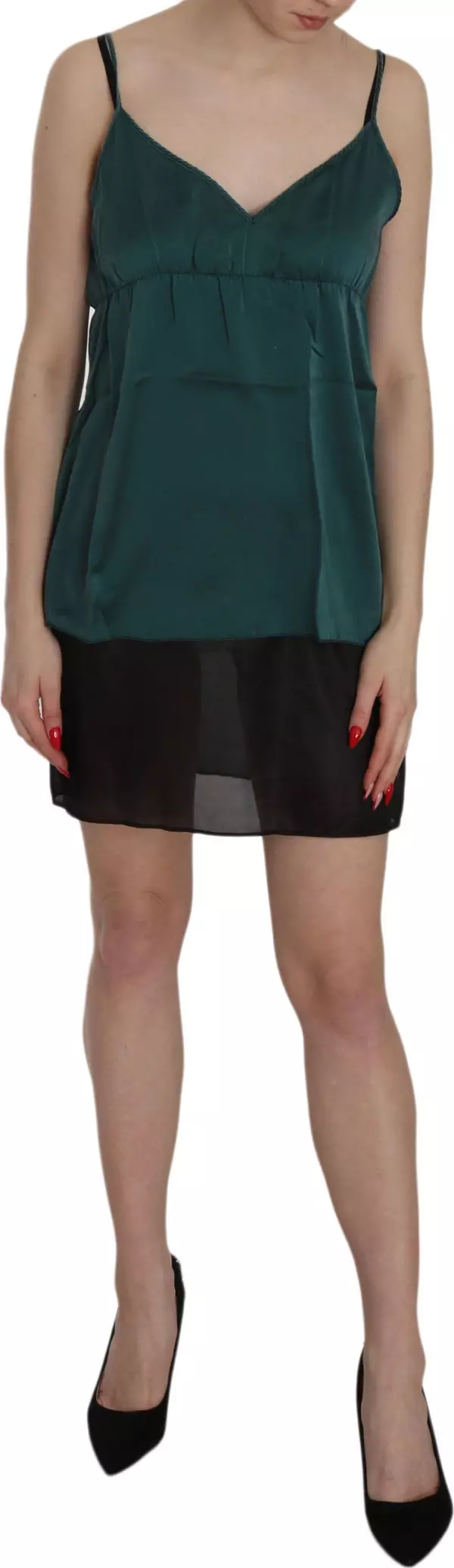Silk Green Spaghetti Strap Shift Mini Dress
