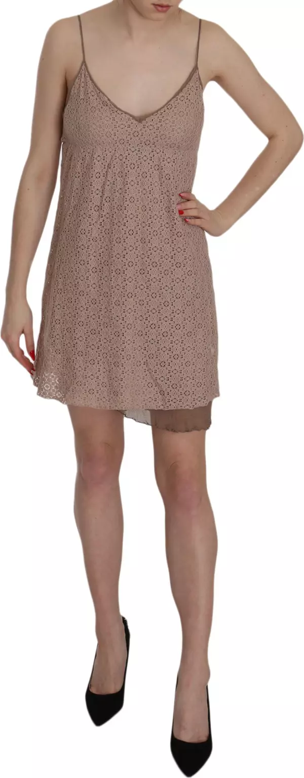Beige Spaghetti Strap A-line Mini Cotton Dress