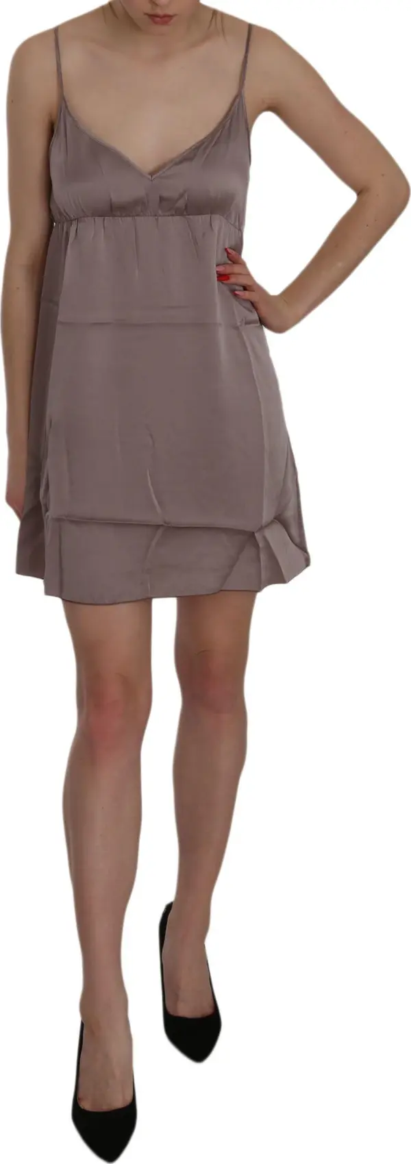 Purple Spaghetti A-line Mini Silk Dress