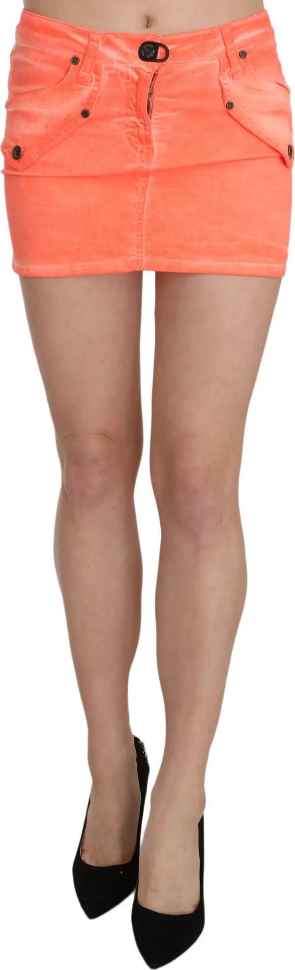 Orange Cotton Stretch Casual Mini Skirt