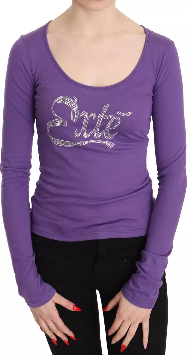 Purple Exte Crystal Embellished Long Sleeve Top Blouse